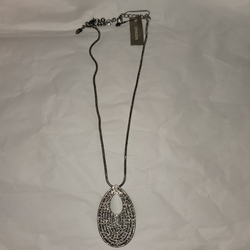 NWT Chico's Chandra Teardrop Pendant Necklace Rhinestone Bling 18" - Picture 2 of 4